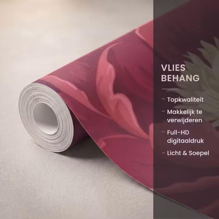 Bloemen - Patroon - Botanisch - Rood - Zwart Behang Vlies klein -USP_closeupNL