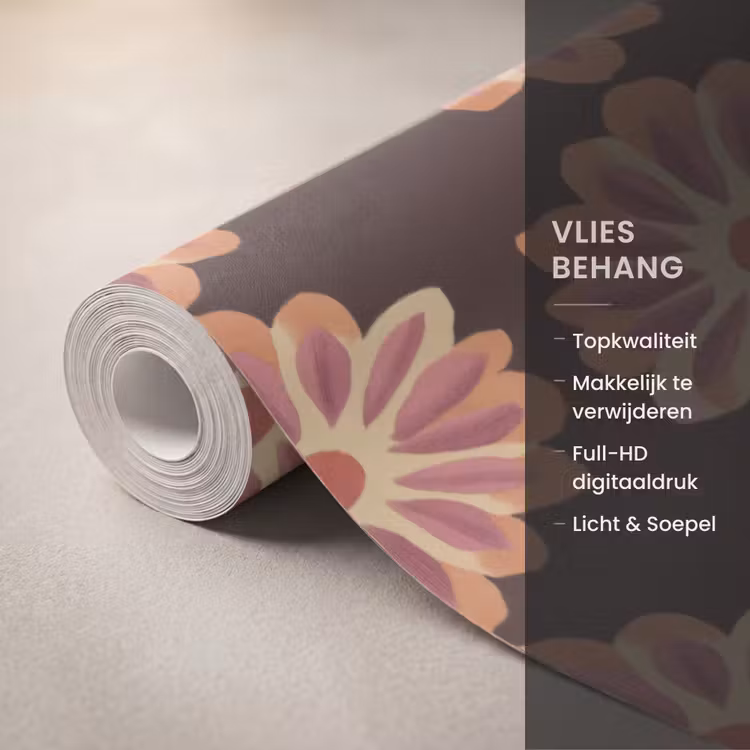 Bloemen - Patroon - Bruin Behang Vlies klein 1076 -USP_closeupNL
