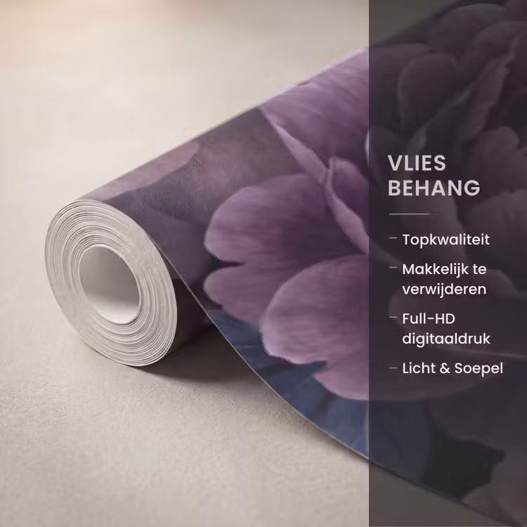 Bloemen - Patroon - Donker - Botanisch - Paars Behang Vlies klein -USP_closeupNL