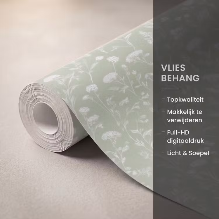 Bloemen - Patroon - Groen Behang Vlies klein 1076 -USP_closeupNL