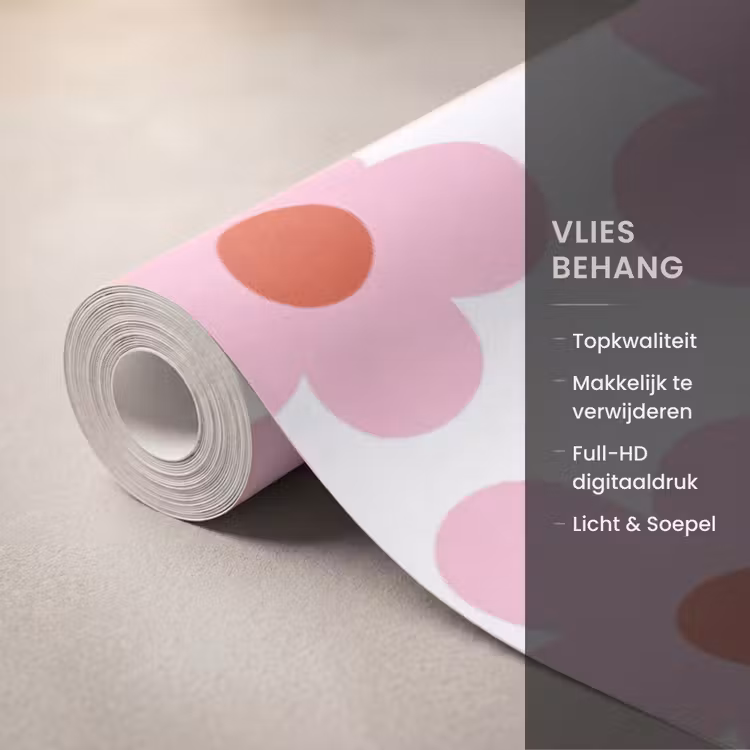 Bloemen - Patroon - Modern - Roze - Wit Behang Vlies klein -USP_closeupNL