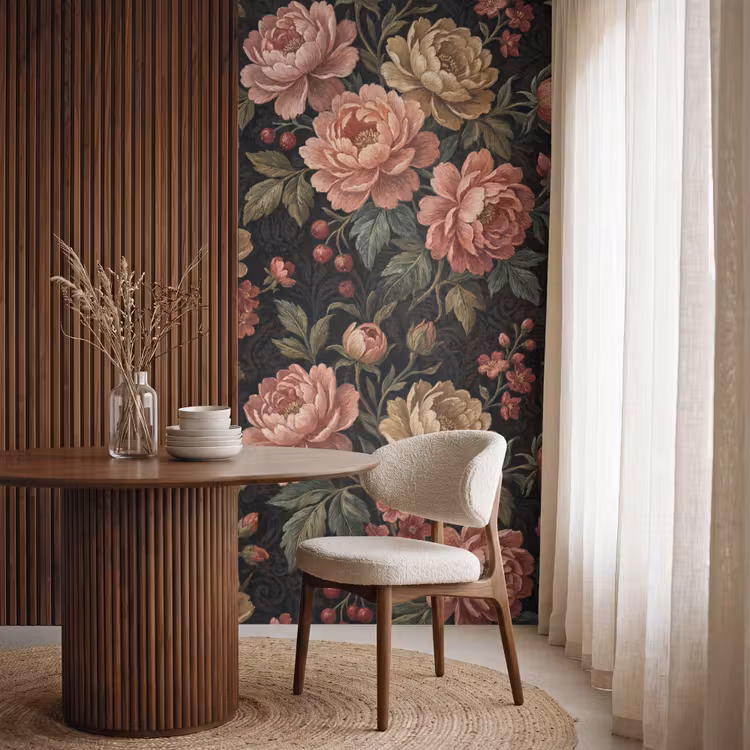 Bloemen - Patroon - Natuur - Vintage - Roze Behang Vlies klein -sfeer1