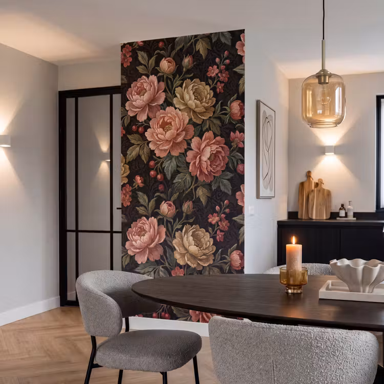 Bloemen - Patroon - Natuur - Vintage - Roze Behang Vlies klein -sfeer3