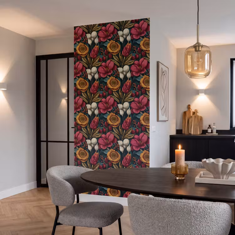 Bloemen - Patroon - Rood - Goud Behang Vlies klein 1076 -sfeer3