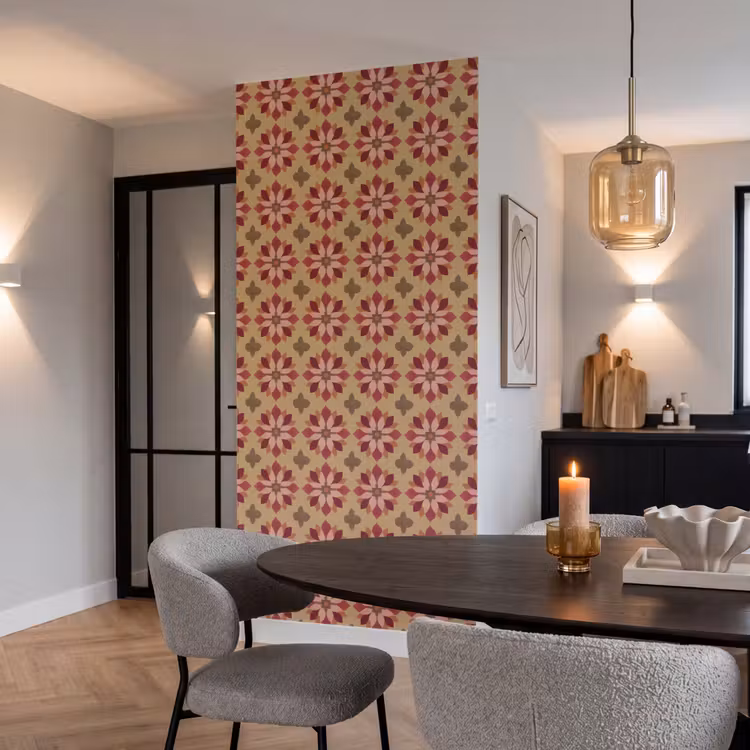 Bloemen - Retro - Groen Behang Vlies klein 1076 -sfeer3