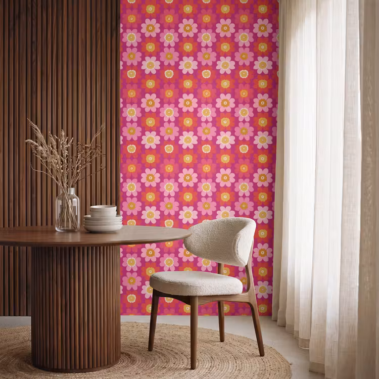 Bloemen - Retro - Kleurrijk Behang Vlies klein 1076 -sfeer1