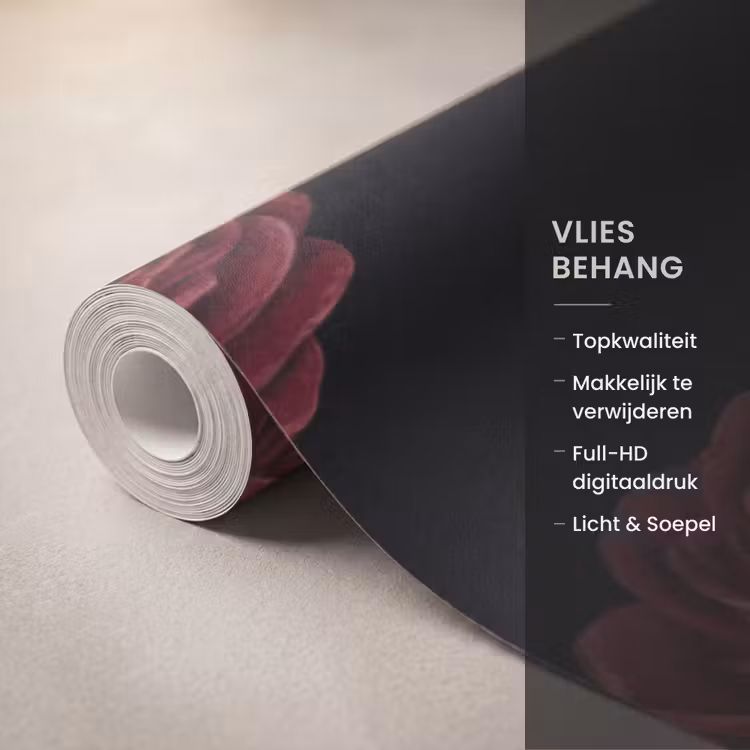 Bloemen - Roos - Patroon - Klassiek - Rood Behang Vlies klein -USP_closeupNL