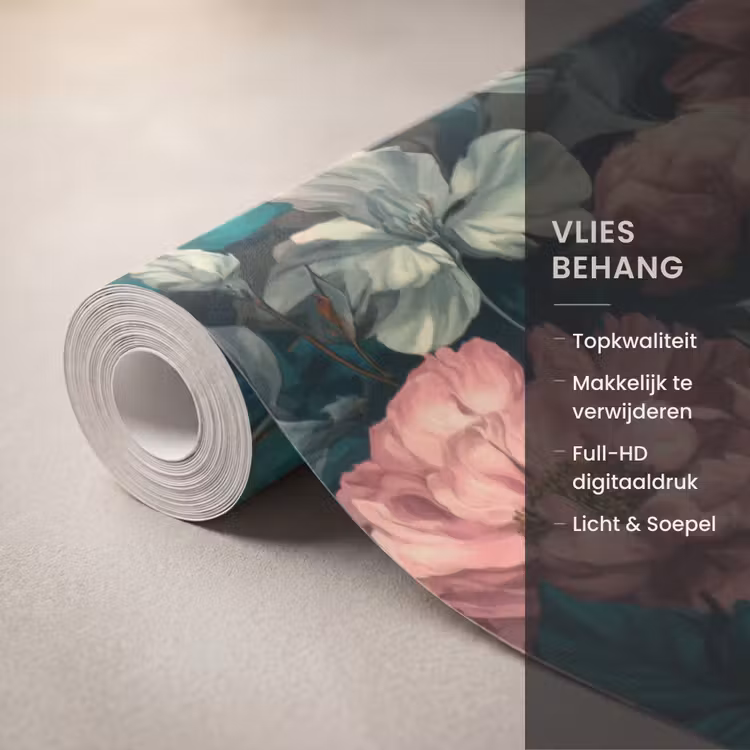 Bloemen - Schilderachtig - Patroon - Roze Behang Vlies klein 1076 -USP_closeupNL