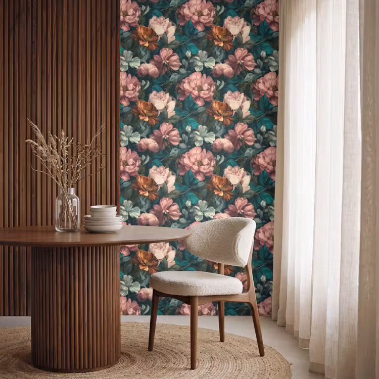 Bloemen - Schilderachtig - Patroon - Roze Behang Vlies klein 1076 -sfeer1