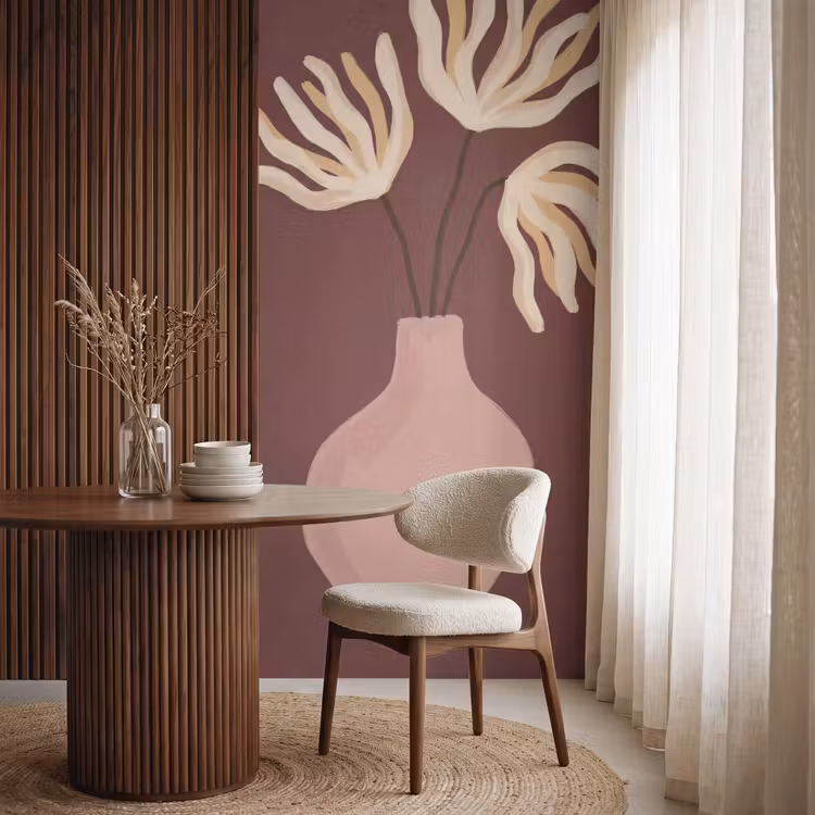 Bloemen - Vaas - Abstract - Modern - Aardetinten Behang Vlies klein -sfeer1
