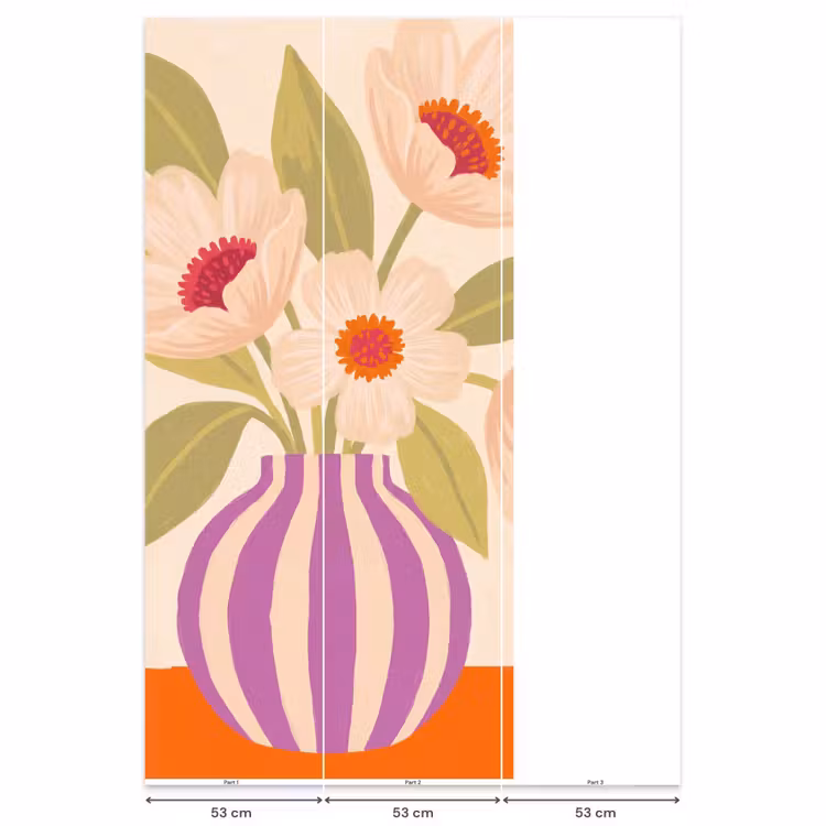 Bloemen - Vaas - Abstract - Paars - Oranje Behang Vlies klein -USP_banen