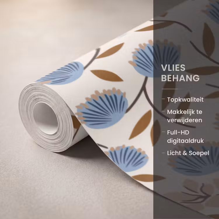 Bloemen - Wild - Blauw Behang Vlies klein 1076 -USP_closeupNL