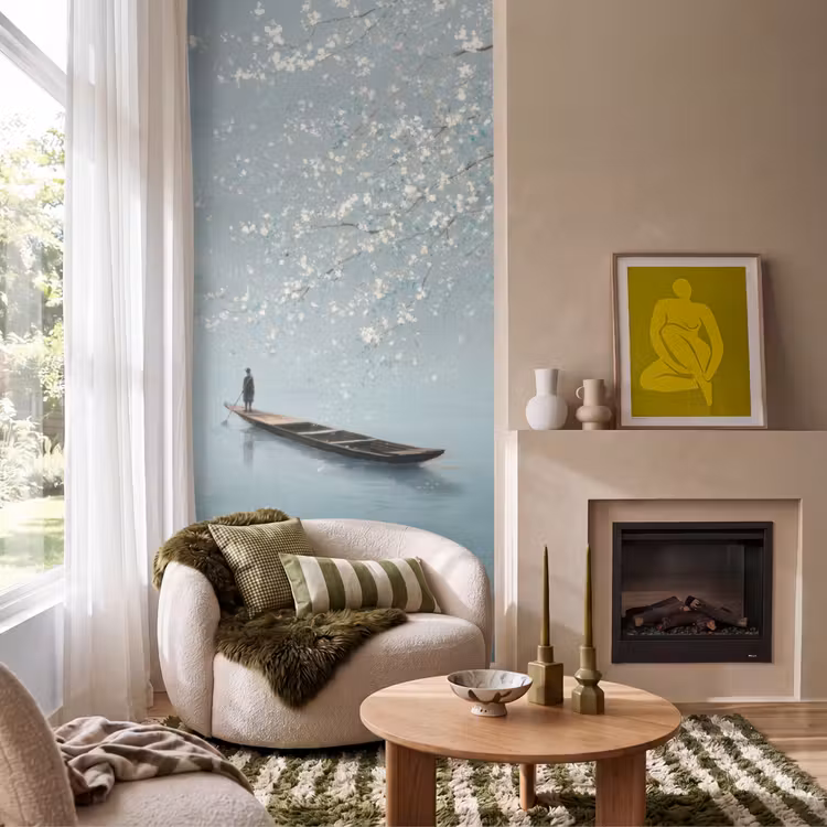 Bloesems - Minimalistisch - Wateroppervlak - Boot Behang Vlies klein -sfeer2