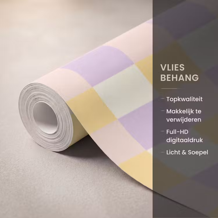 Blokjes - Lila - Geel Behang Vlies klein 1076 -USP_closeupNL