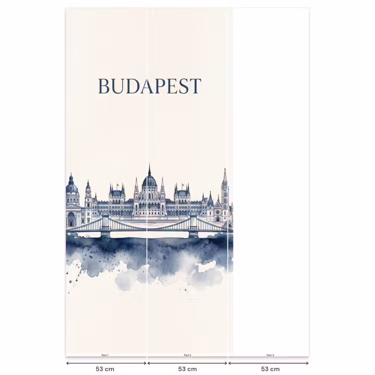 Boedapest - Skyline - Architectuur - Aquarel - Blauw Behang Vlies klein -USP_banen