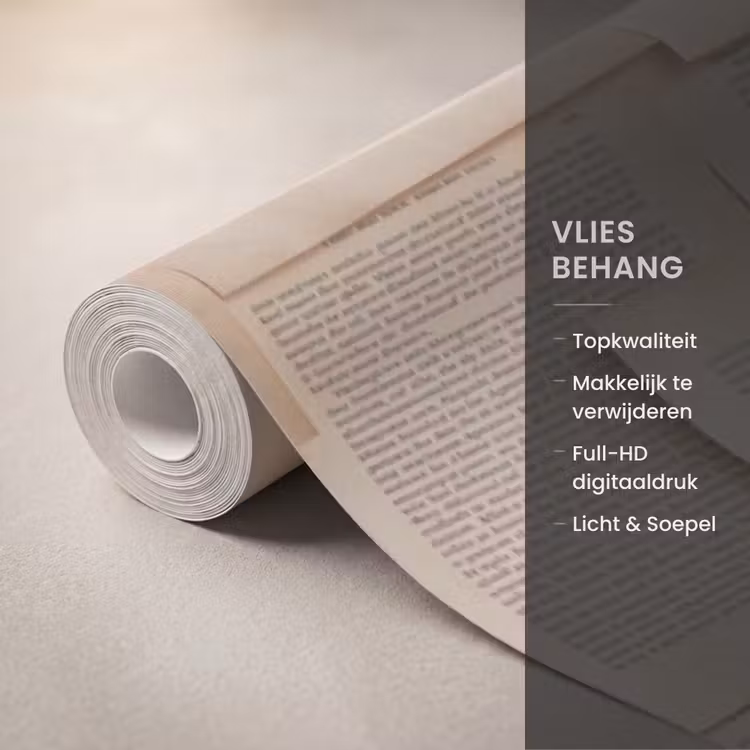 Boekpagina - Collage - Literatuur - Vintage - Beige Behang Vlies klein -USP_closeupNL