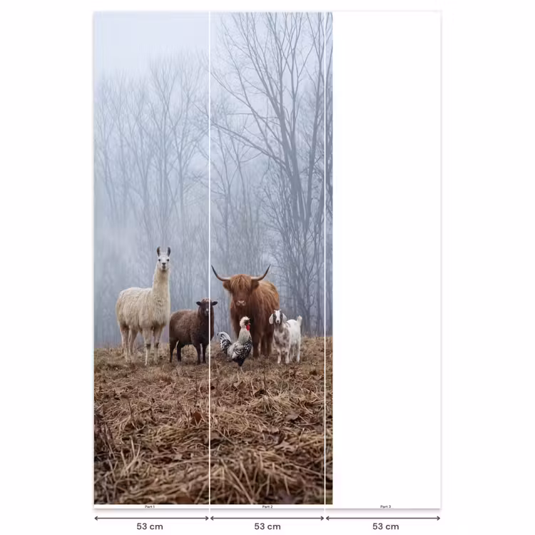 Boerderijdieren - Groep - Mist - Natuur - Rustiek Behang Vlies klein -USP_banen