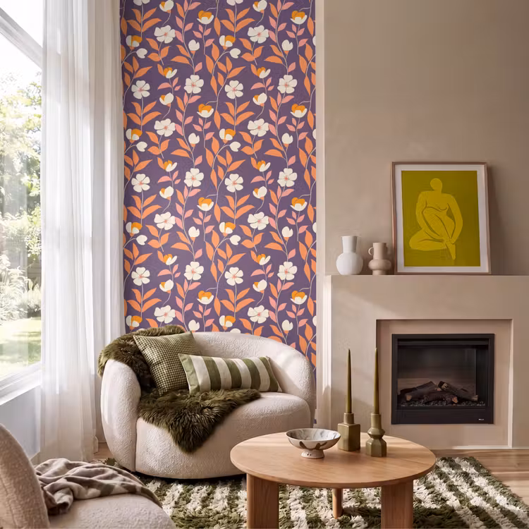 Boho - Vintage - Paars Behang Vlies klein 1076 -sfeer2