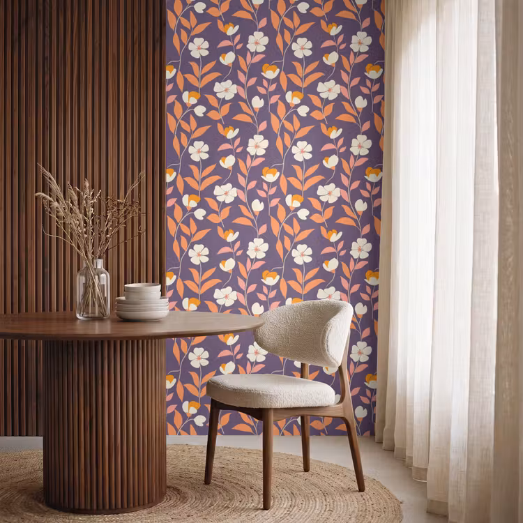 Boho - Vintage - Paars Behang Vlies klein 1076 -sfeer1