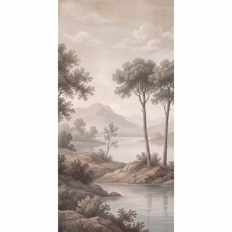 Bomen - Meer - Bergen - Illustratie Behang Vlies klein -3d_website