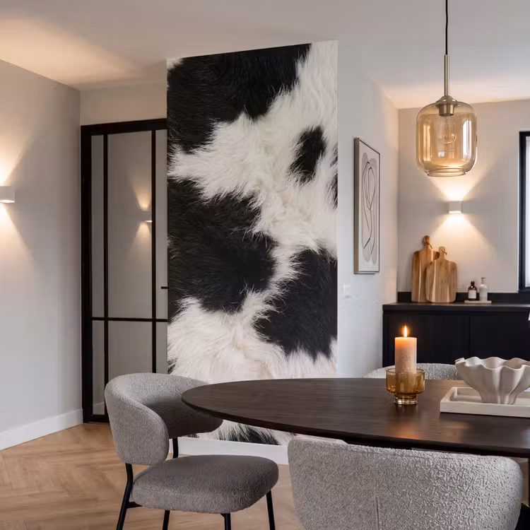 Bont - Textuur - Zwart - Wit Behang Vlies klein -sfeer3