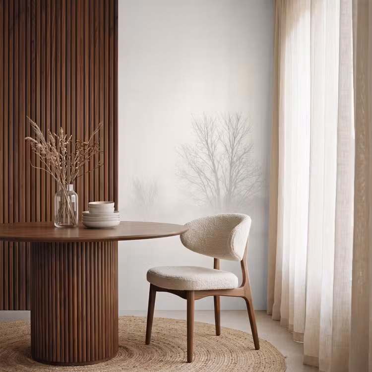 Boom - Mist - Sneeuw - Winter - Minimalistisch Behang Vlies klein -sfeer1