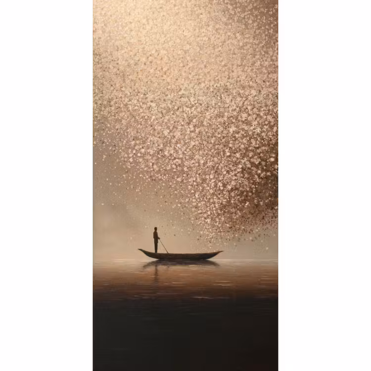 Bootje - Blaadjes - Goud - Water Behang Vlies klein -3d_website