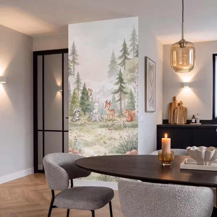 Bos - Dieren - Groen Behang Vlies klein -sfeer3