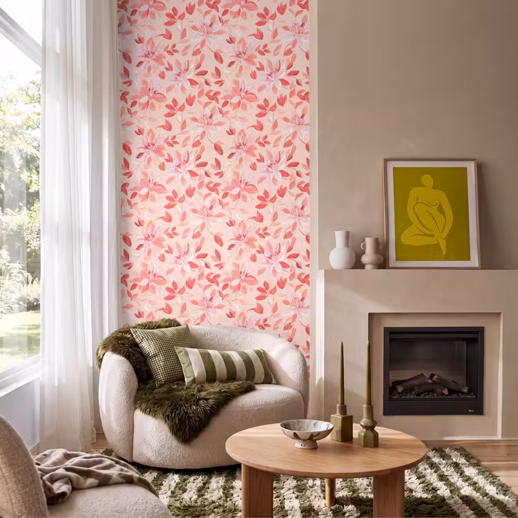 Botanisch - Bloemen - Rood Behang Vlies klein 1076 -sfeer2