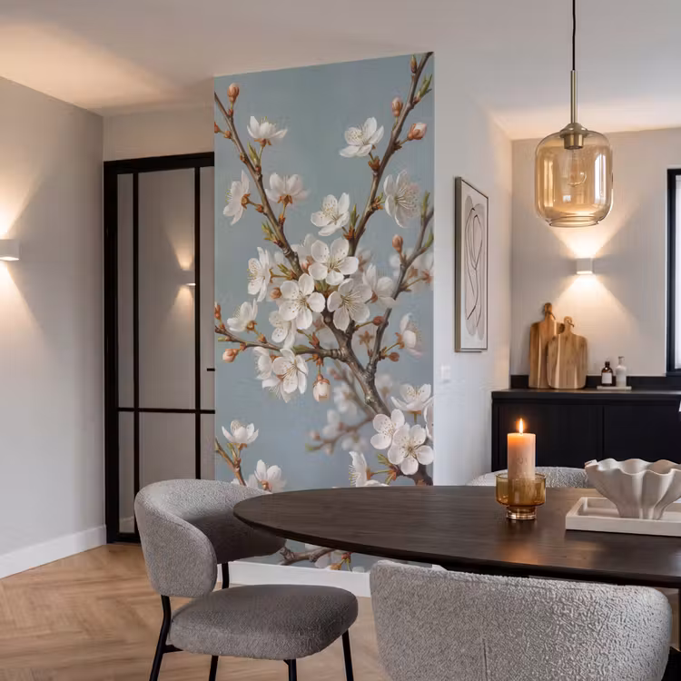 Botanisch - Stilleven - Blauw Behang Vlies klein -sfeer3