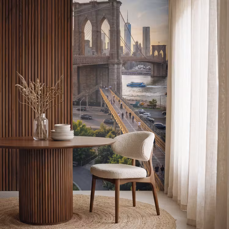 Brug - Rivier - Stad - Zonsondergang - Architectuur Behang Vlies klein -sfeer1
