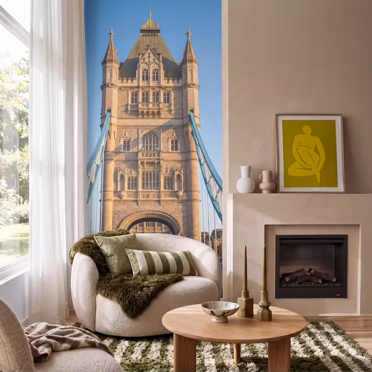 Brug - Toren - Architectuur - Klassiek - Blauw Behang Vlies klein -sfeer2