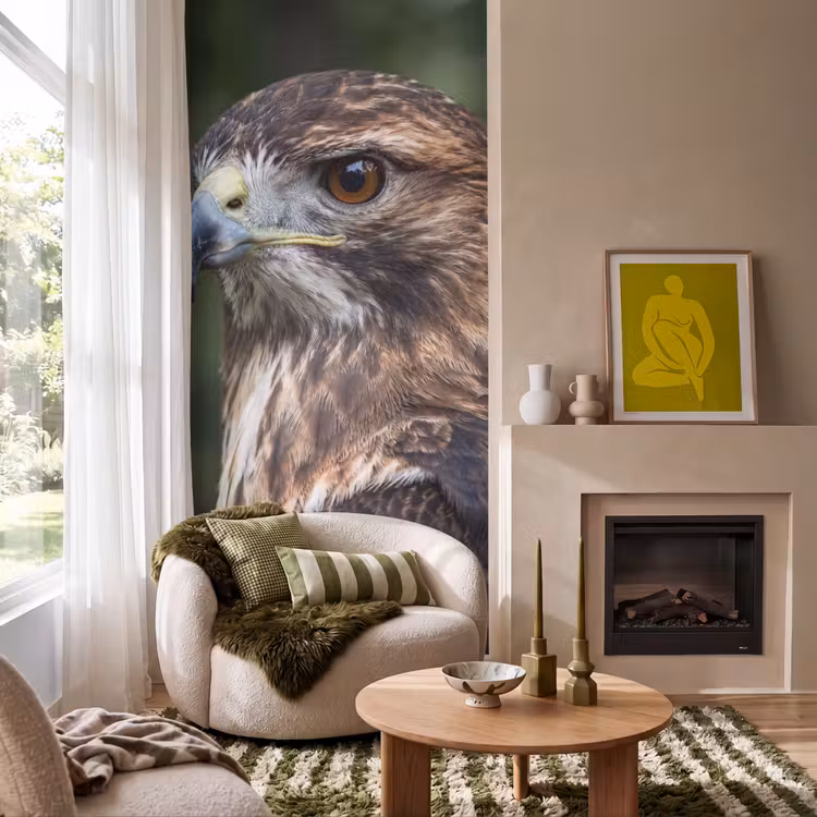 Buizerd - Roofvogel - Natuur - Bruin Behang Vlies klein -sfeer2