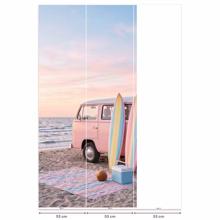 Busje - Strand - Surfplank - Zomer - Roze Behang Vlies klein -USP_banen