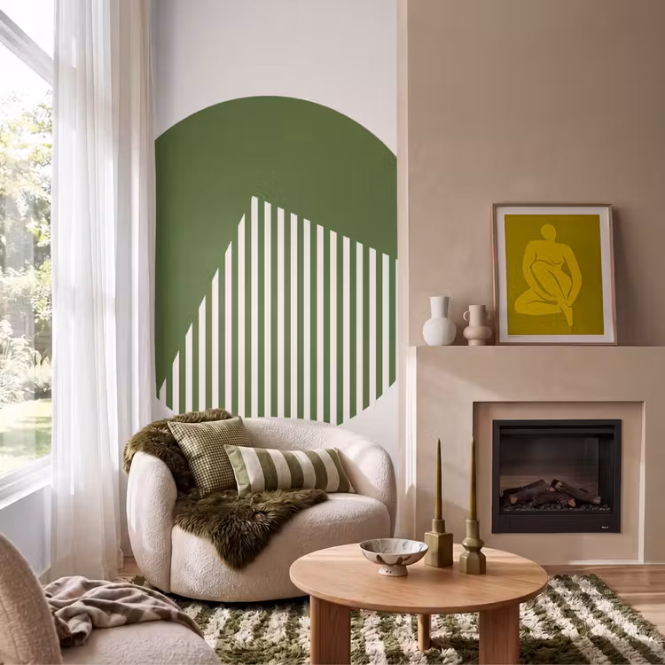 Cirkel - Strepen - Geometrisch - Abstract - Groen Behang Vlies klein -sfeer2