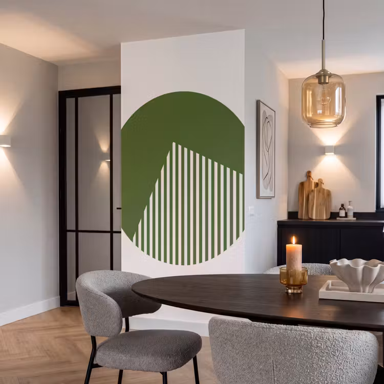 Cirkel - Strepen - Geometrisch - Abstract - Groen Behang Vlies klein -sfeer3