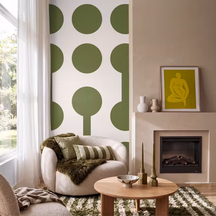 Cirkels - Geometrisch - Abstract - Modern - Groen Behang Vlies klein -sfeer2