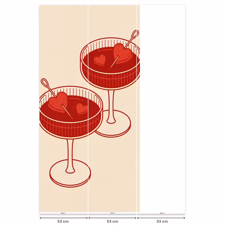 Cocktail - Hartjes - Liefde - Illustratie - Rood Behang Vlies klein -USP_banen