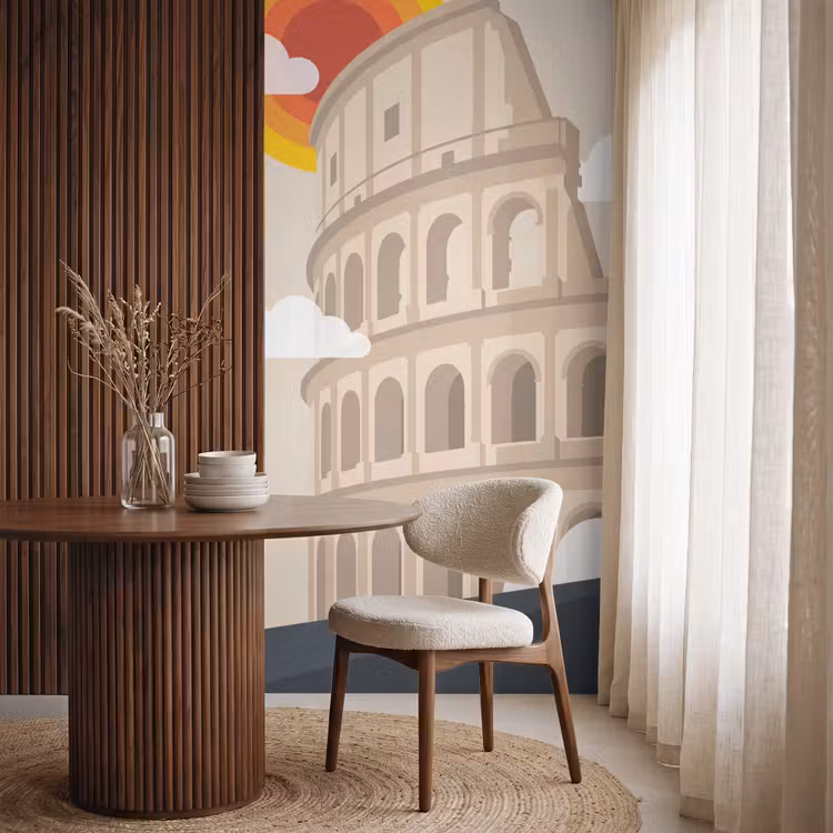 Colosseum - Zonsopgang - Rome - Architectuur - Beige Behang Vlies klein -sfeer1