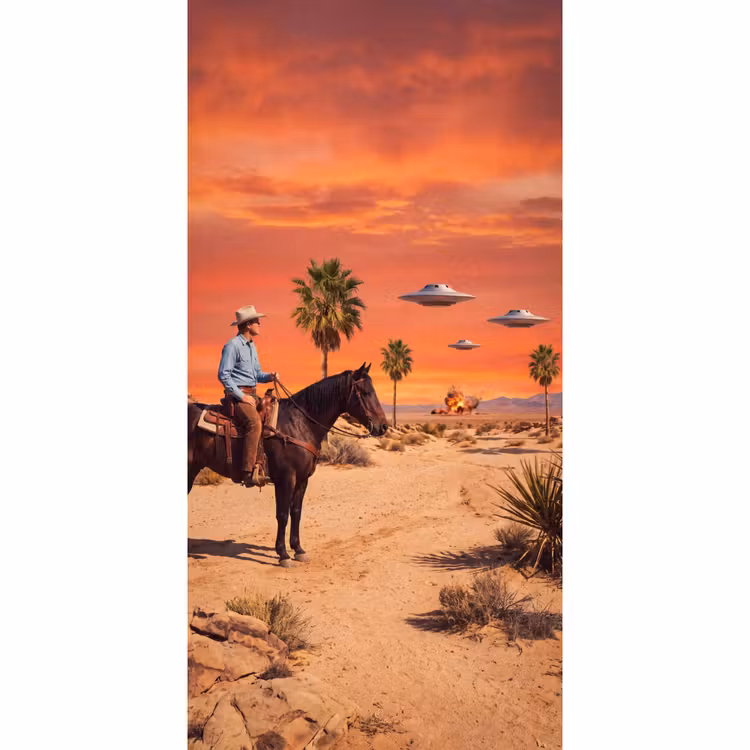 Behang - Cowboy - Paard - Woestijn - Cowboy - Paard - Woestijn Behang Vlies klein