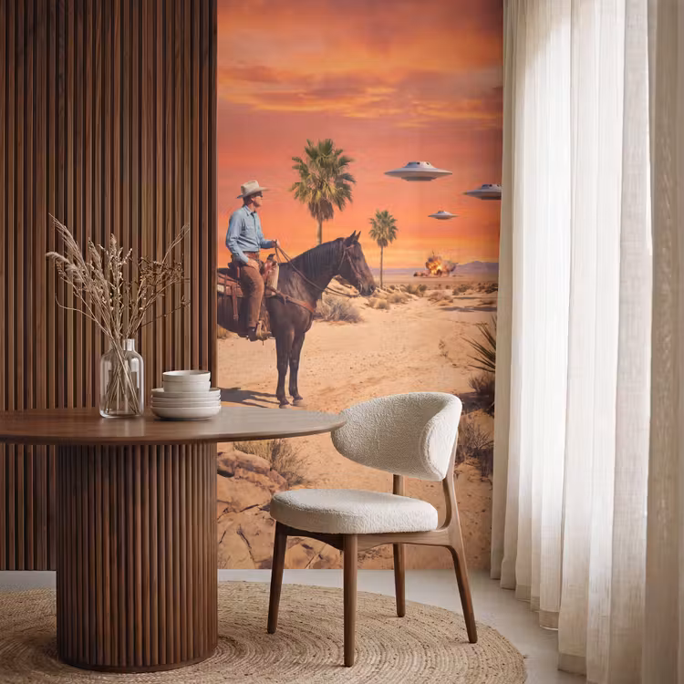 Behang - Cowboy - Paard - Woestijn - Cowboy - Paard - Woestijn Behang Vlies klein
