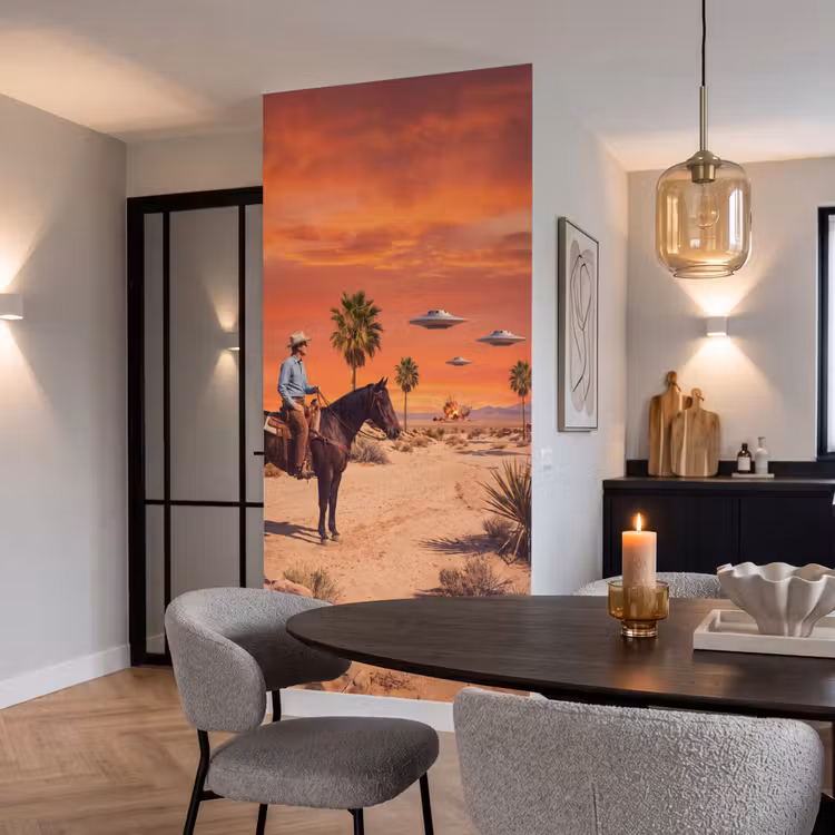 Behang - Cowboy - Paard - Woestijn - Cowboy - Paard - Woestijn Behang Vlies klein