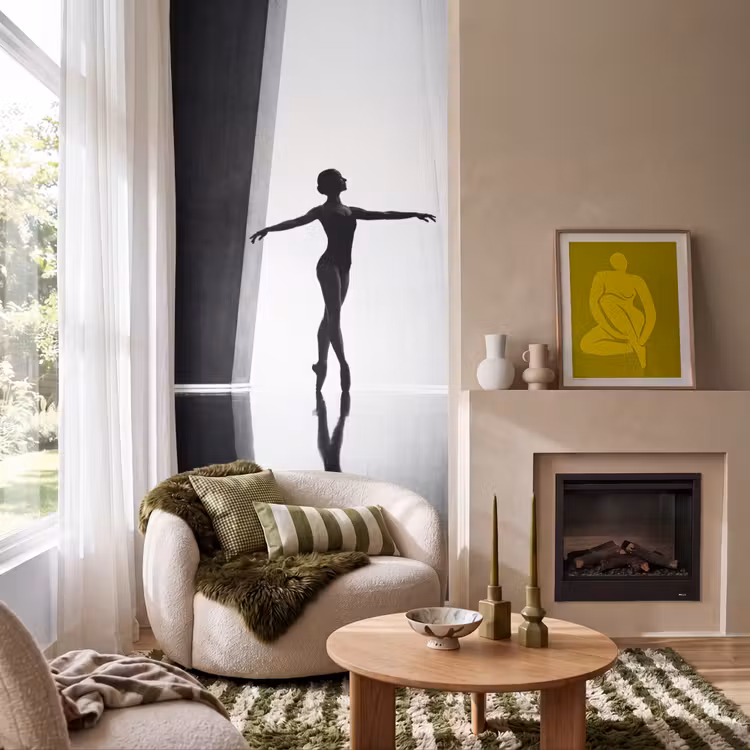 Danser - Silhouette - Kunst - Modern - Zwart-wit Behang Vlies klein -sfeer2