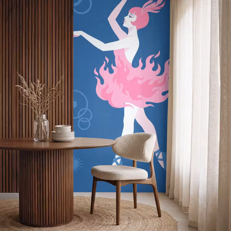 Danseres - Vlammenrok - Abstract - Roze - Blauw Behang Vlies klein -sfeer1