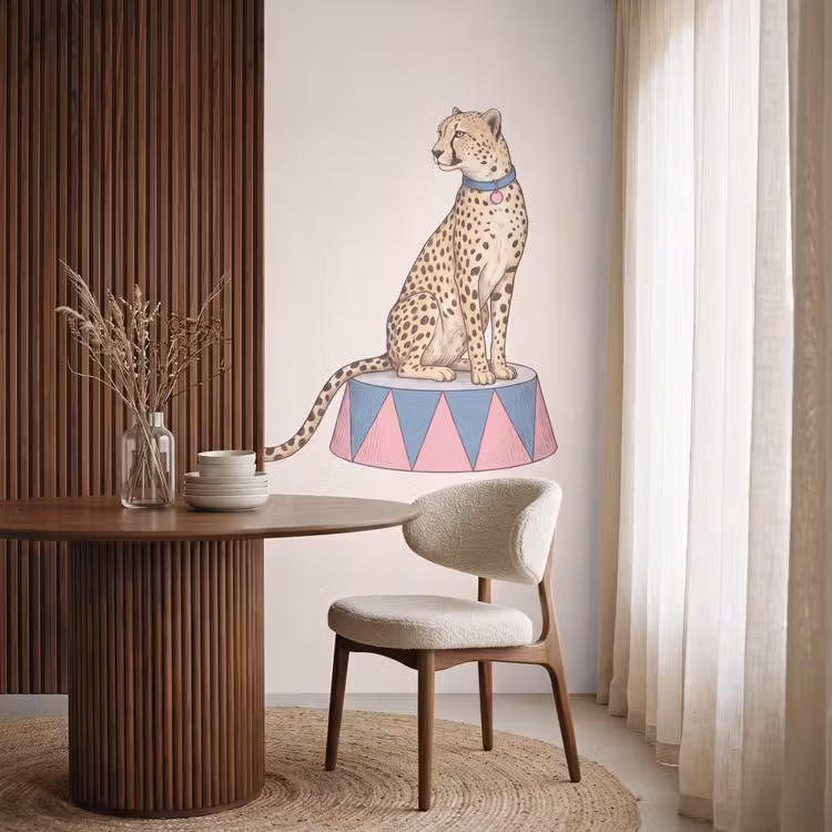 Dieren - Circus - Illustratie - Vintage - Roze Behang Vlies klein -sfeer1