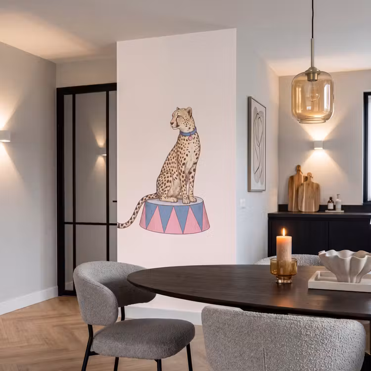 Dieren - Circus - Illustratie - Vintage - Roze Behang Vlies klein -sfeer3