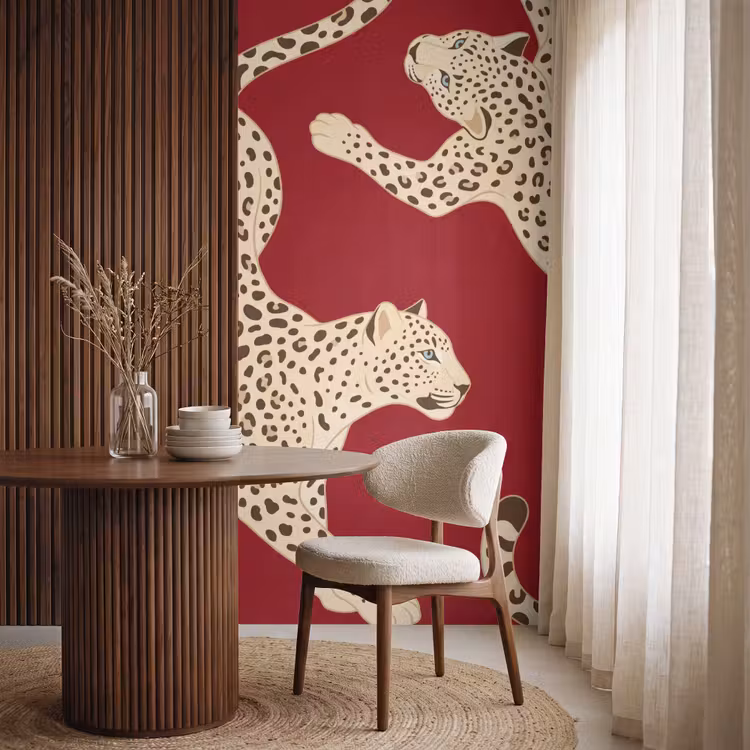 Dieren - Luipaard - Abstract - Rood - Modern Behang Vlies klein -sfeer1