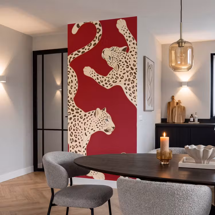 Dieren - Luipaard - Abstract - Rood - Modern Behang Vlies klein -sfeer3