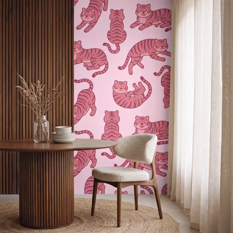 Dieren - Patroon - Roze - Speels - Cartoon Behang Vlies klein -sfeer1