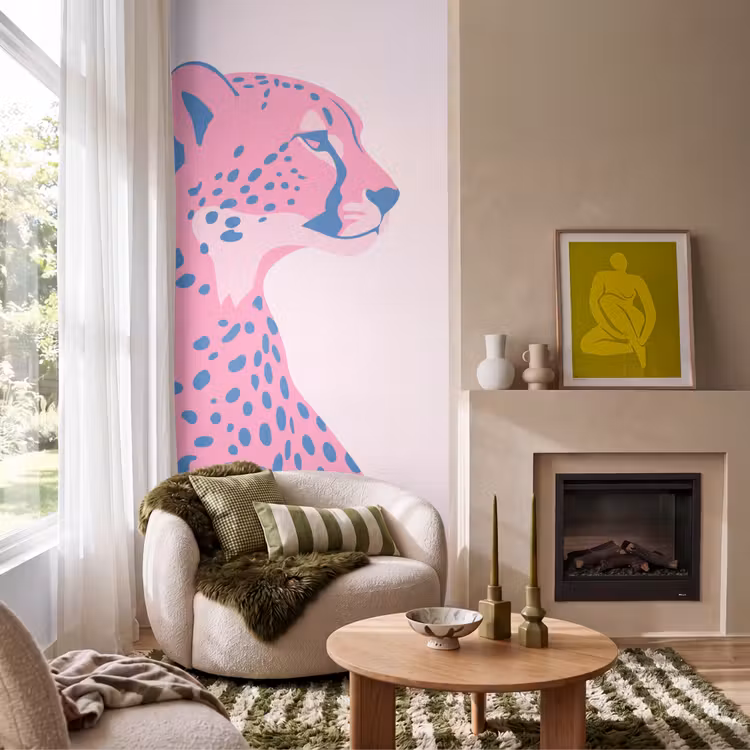 Dieren - Profiel - Abstract - Roze - Blauw Behang Vlies klein -sfeer2